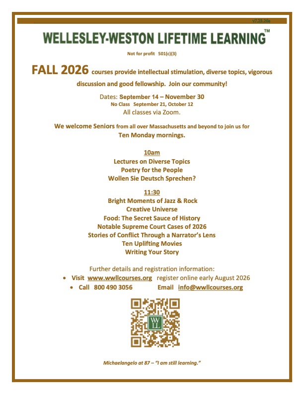 Weston Lifetime Learning Fall 2026